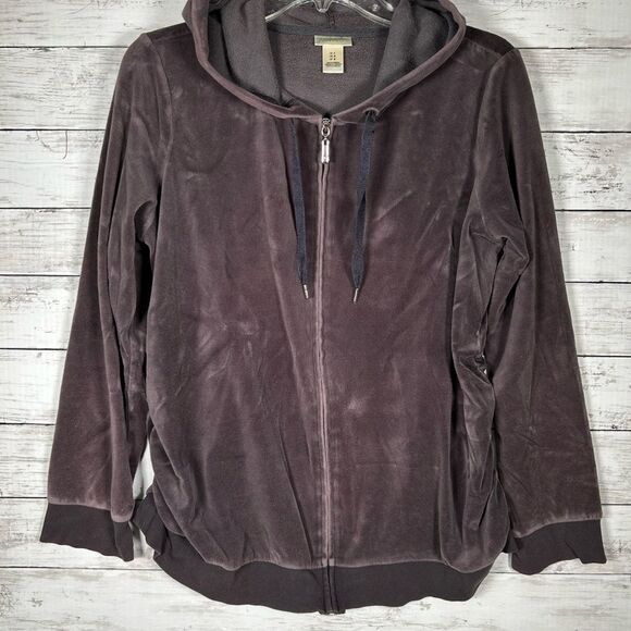Motherhood Maternity Velour Gray Velour Zip Front Hoodie L - Picture 1 of 7